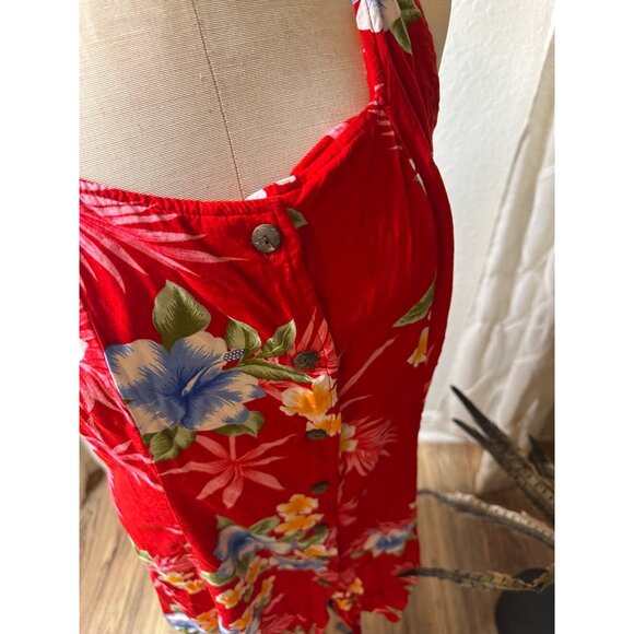 VTG Tiki Palm Hawaiian-Style Floral Rayon Button-Down adjustable Sundress XL - Picture 9 of 13